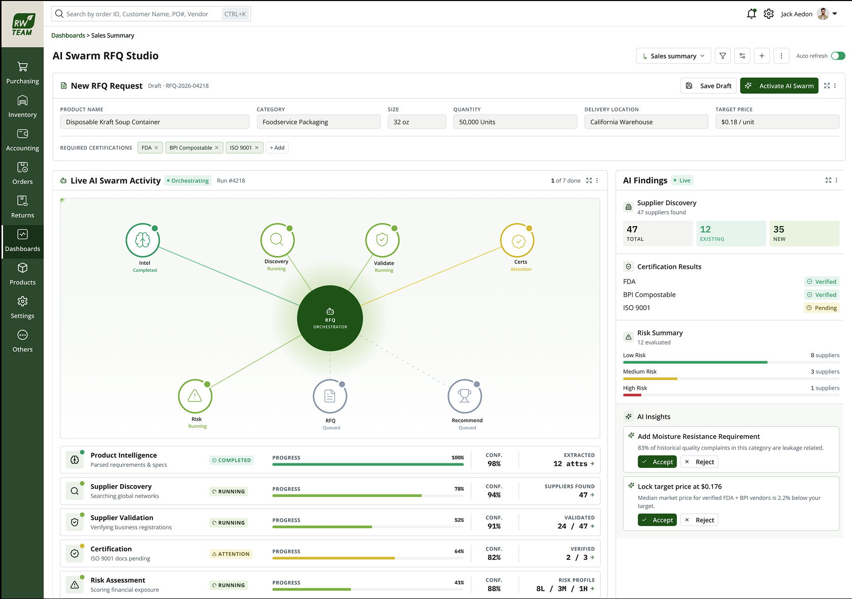 Live supervision view with findings feed and parallel analysis status